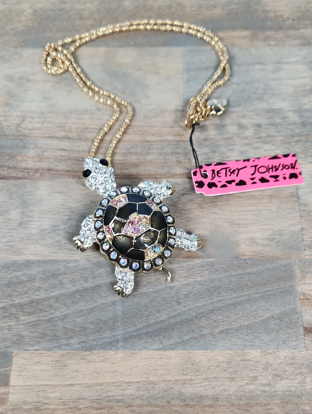 Betsey Johnson Gold-Tone Black & Crystal Turtle Pendant Necklace